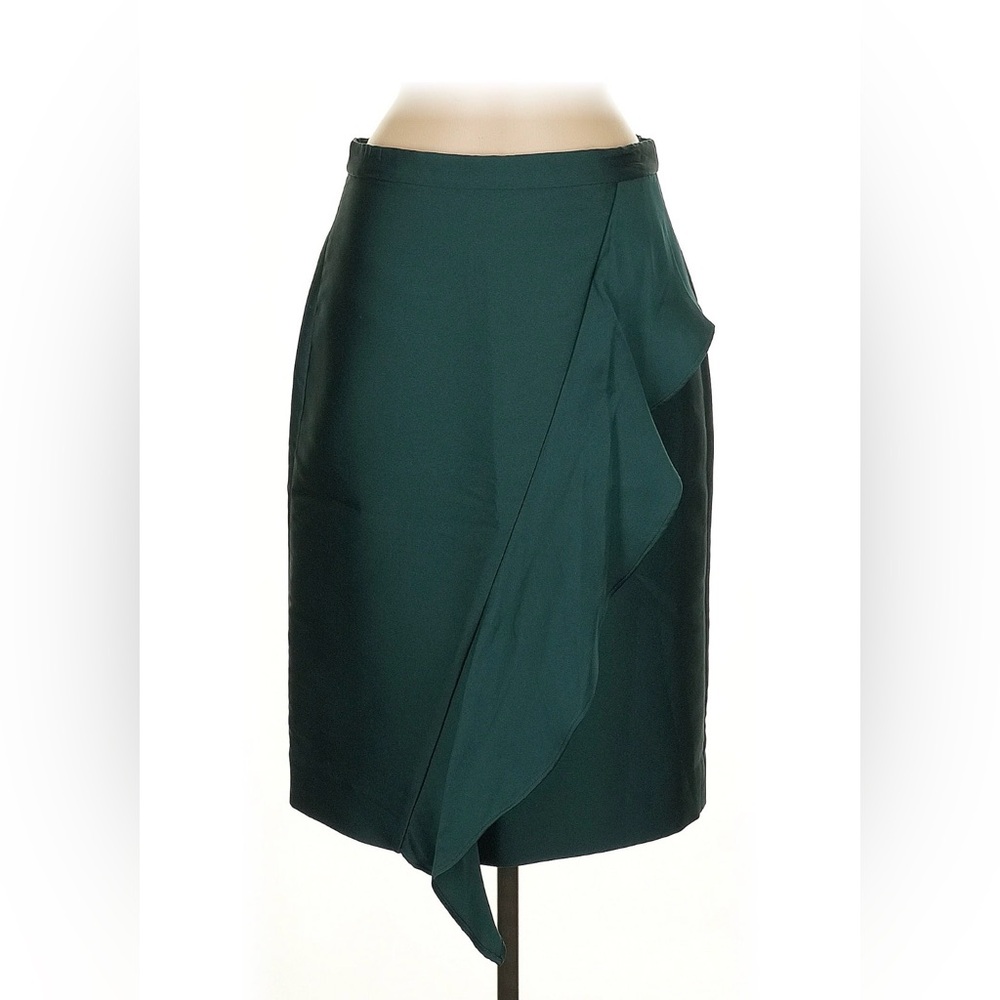 J. Crew Collection Forest Green Ruffle-Accent Pencil Skirt